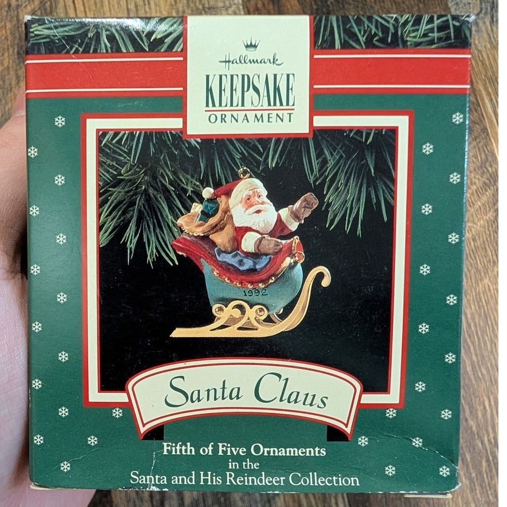 Hallmark Keepsake Ornament 1992 Santa Claus Sleigh Reindeer Collection #5 of 5